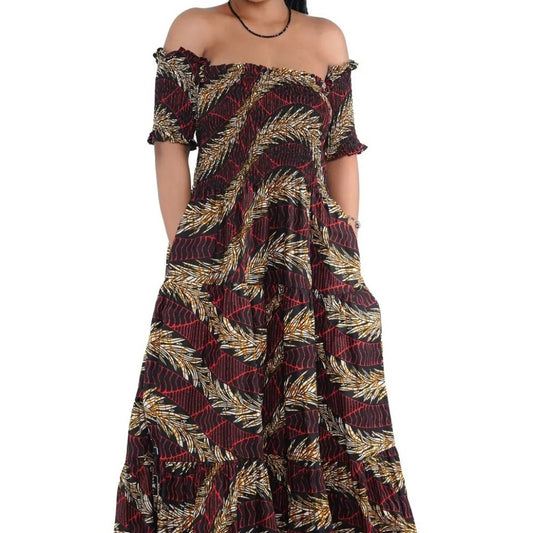 Elegant Off-Shoulder Black and Gold Dress