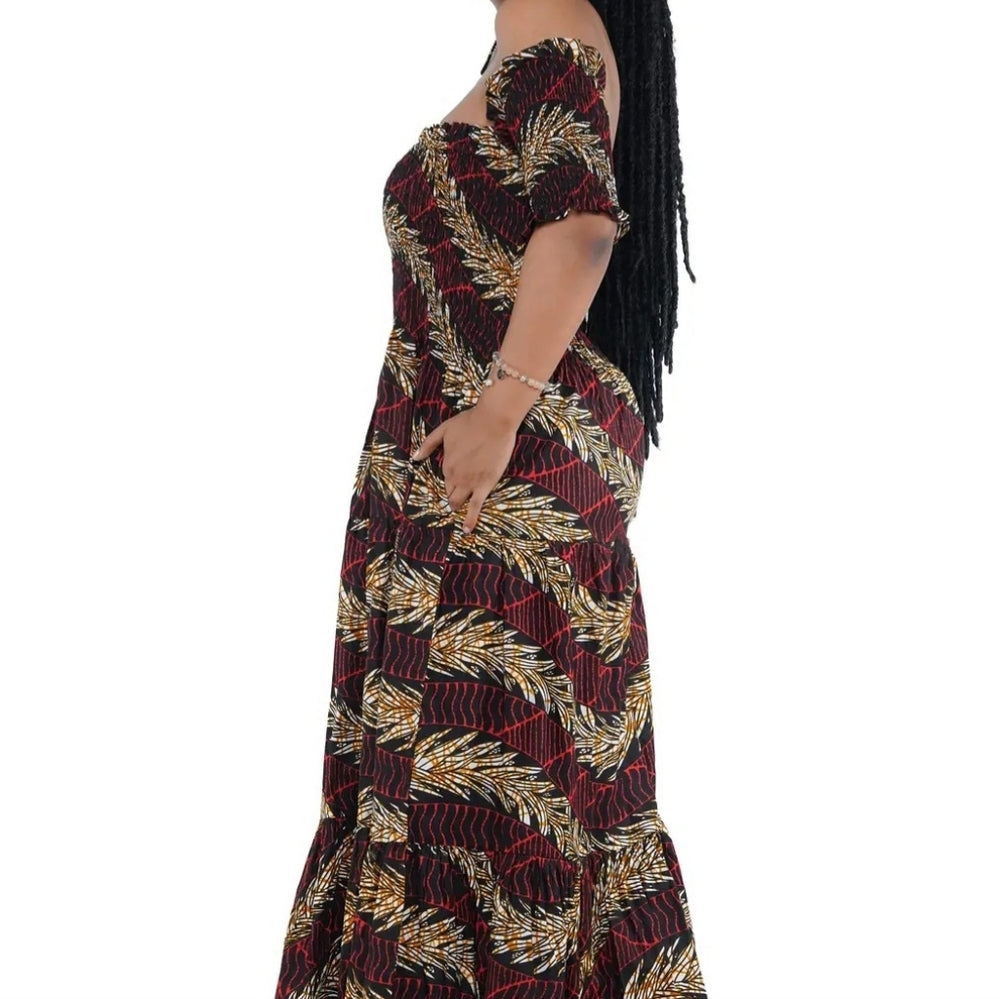 Elegant Off-Shoulder Black and Gold Dress