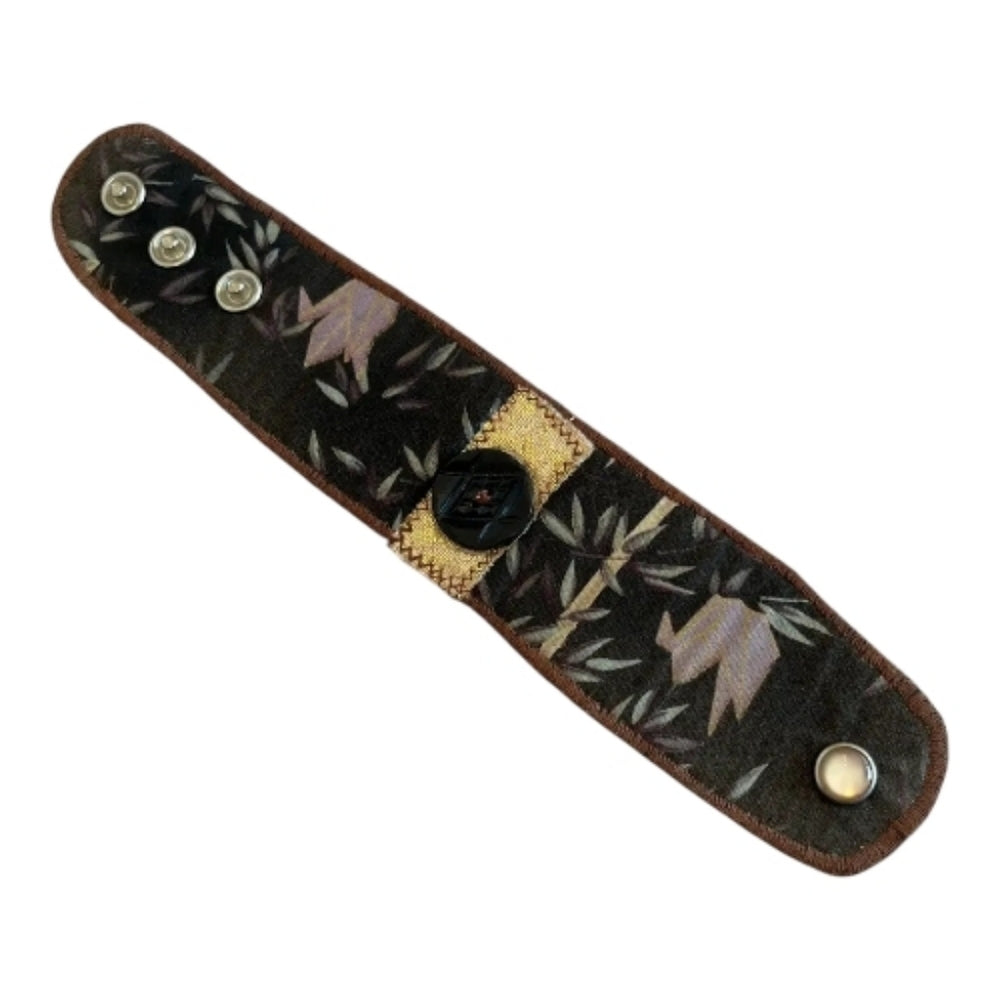 Upcycled Floral Patterned Black and Brown Cuff Bracelet