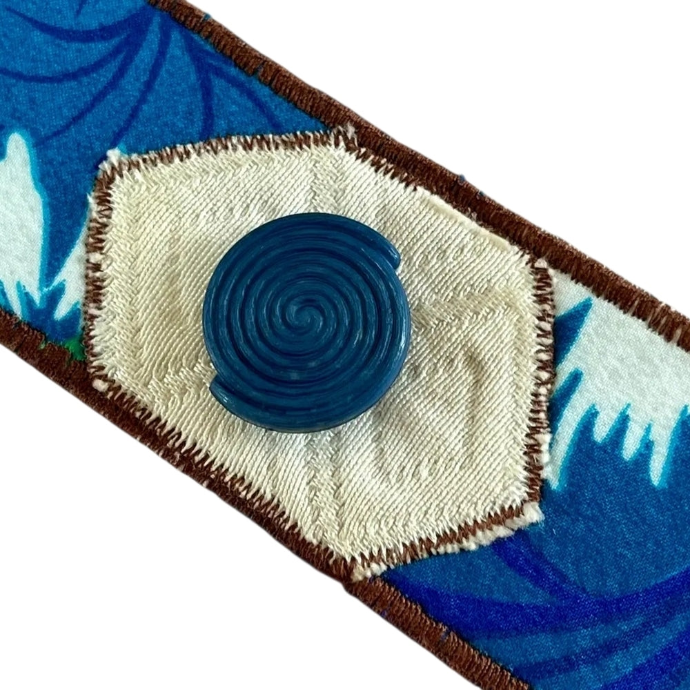 Upcycled Blue and White Fabric Cuff Bracelet