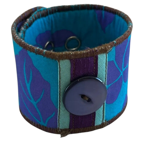 Upcycled Blue and Purple Fabric Cuff Bracelet