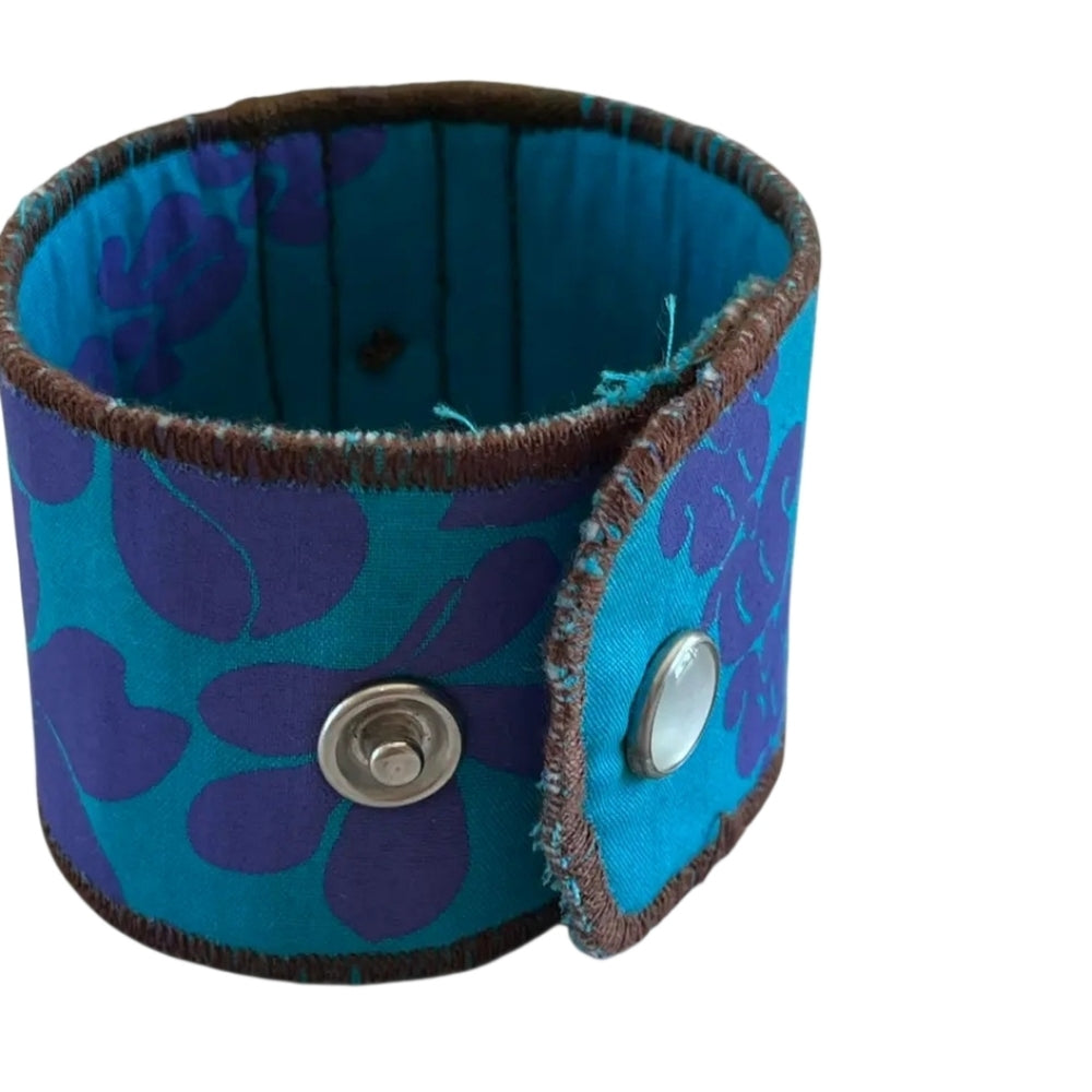 Upcycled Blue and Purple Fabric Cuff Bracelet