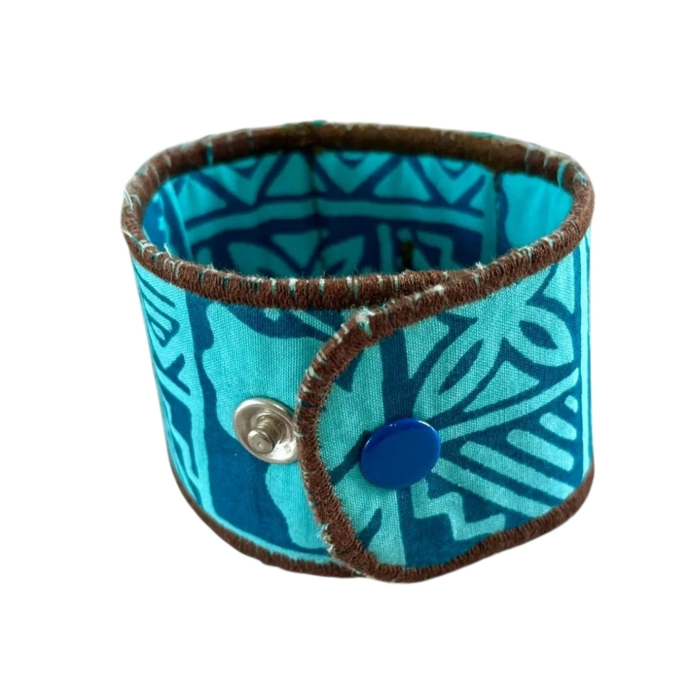 Upcycled Blue and Brown Patterned Cuff Bracelet