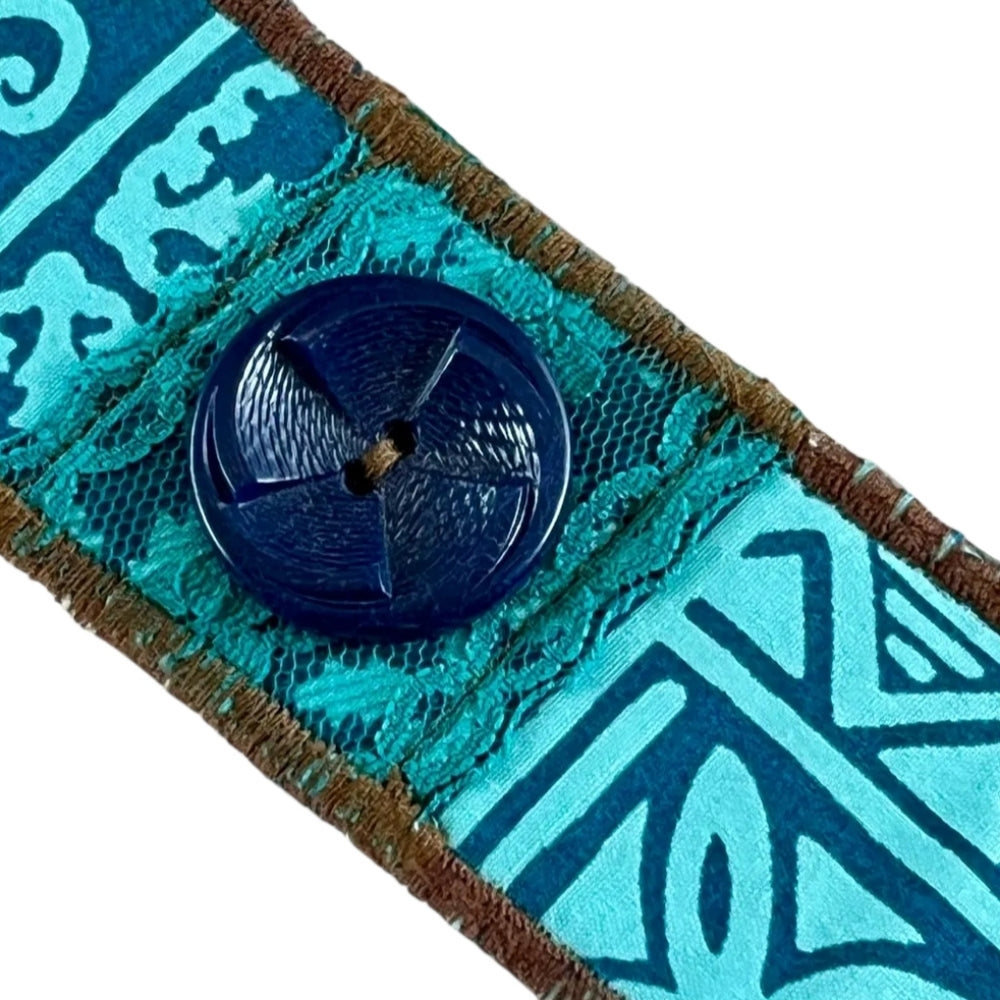 Upcycled Blue and Brown Patterned Cuff Bracelet