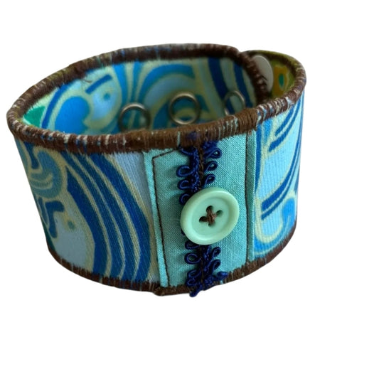 Upcycled Blue and Green Fabric Cuff Bracelet