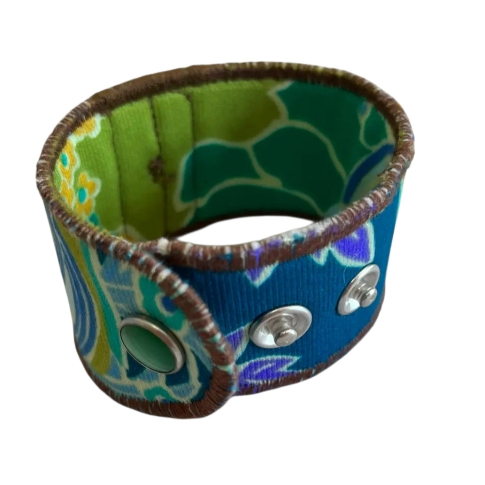 Upcycled Blue and Green Fabric Cuff Bracelet