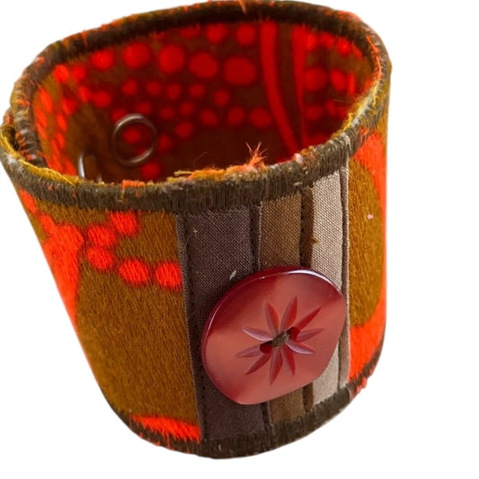 Upcycled Stylish Orange and Brown Fabric Cuff Bracelet