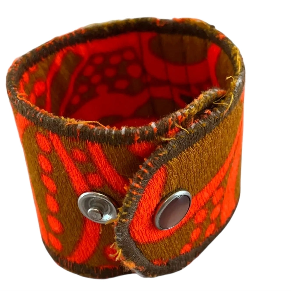 Upcycled Stylish Orange and Brown Fabric Cuff Bracelet