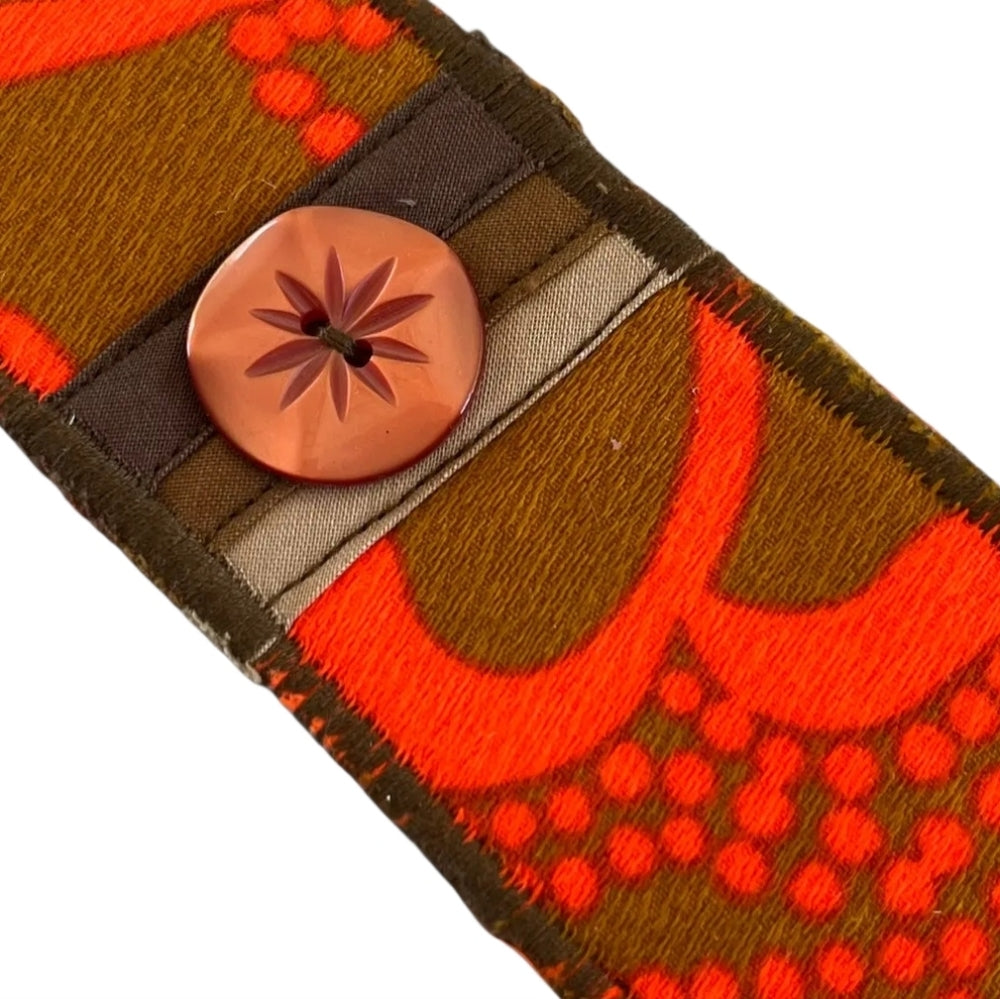 Upcycled Stylish Orange and Brown Fabric Cuff Bracelet