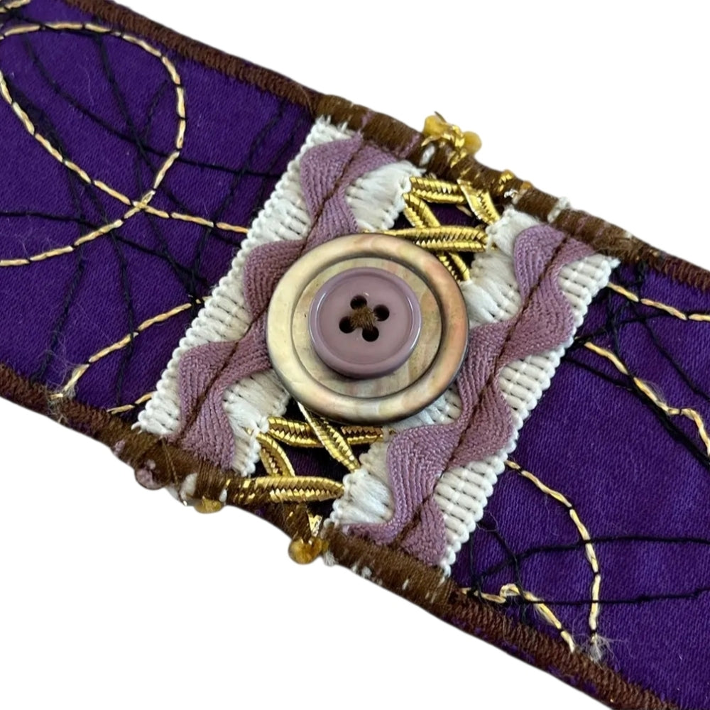 Upcycled Purple and Brown Button Cuff Bracelet