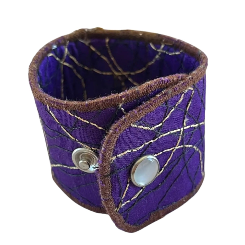 Upcycled Purple and Brown Button Cuff Bracelet
