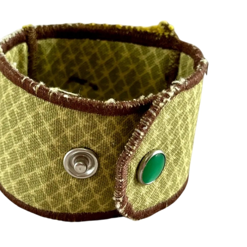 Upcycles Yellow Woven Cuff Bracelet with Button