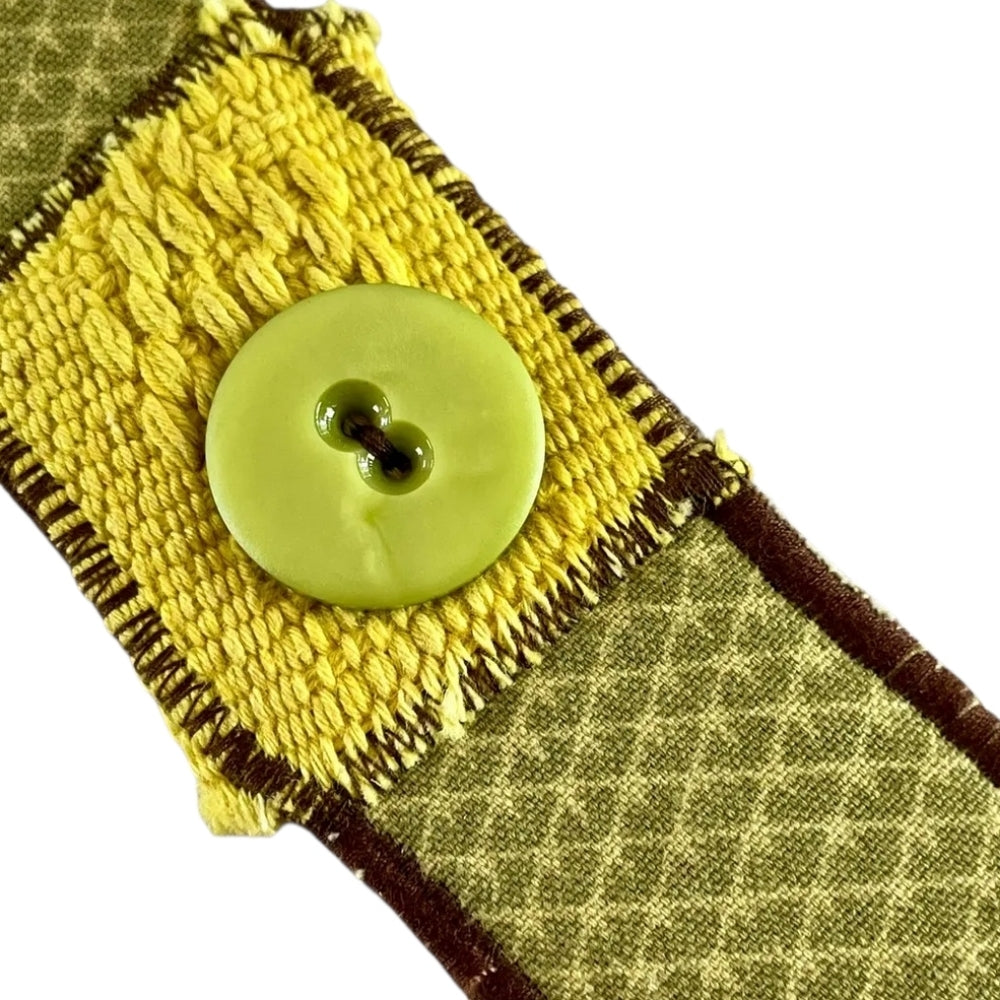Upcycles Yellow Woven Cuff Bracelet with Button