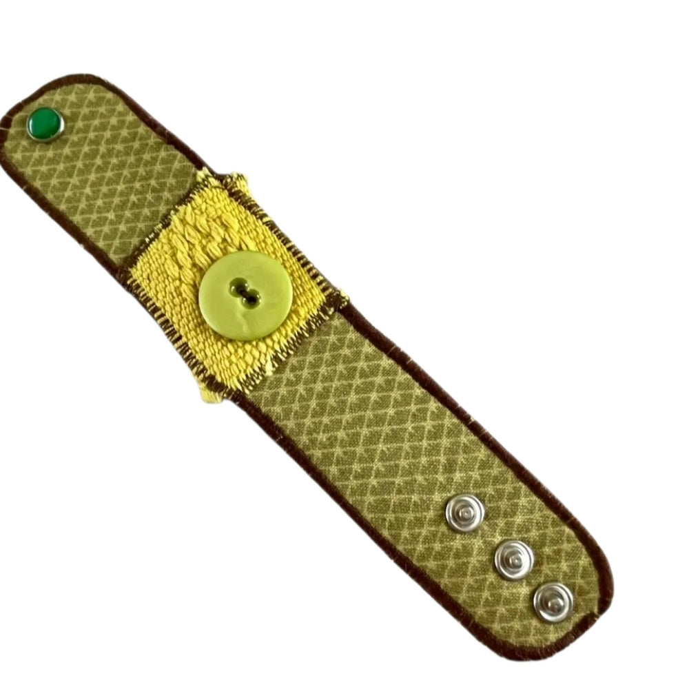 Upcycles Yellow Woven Cuff Bracelet with Button