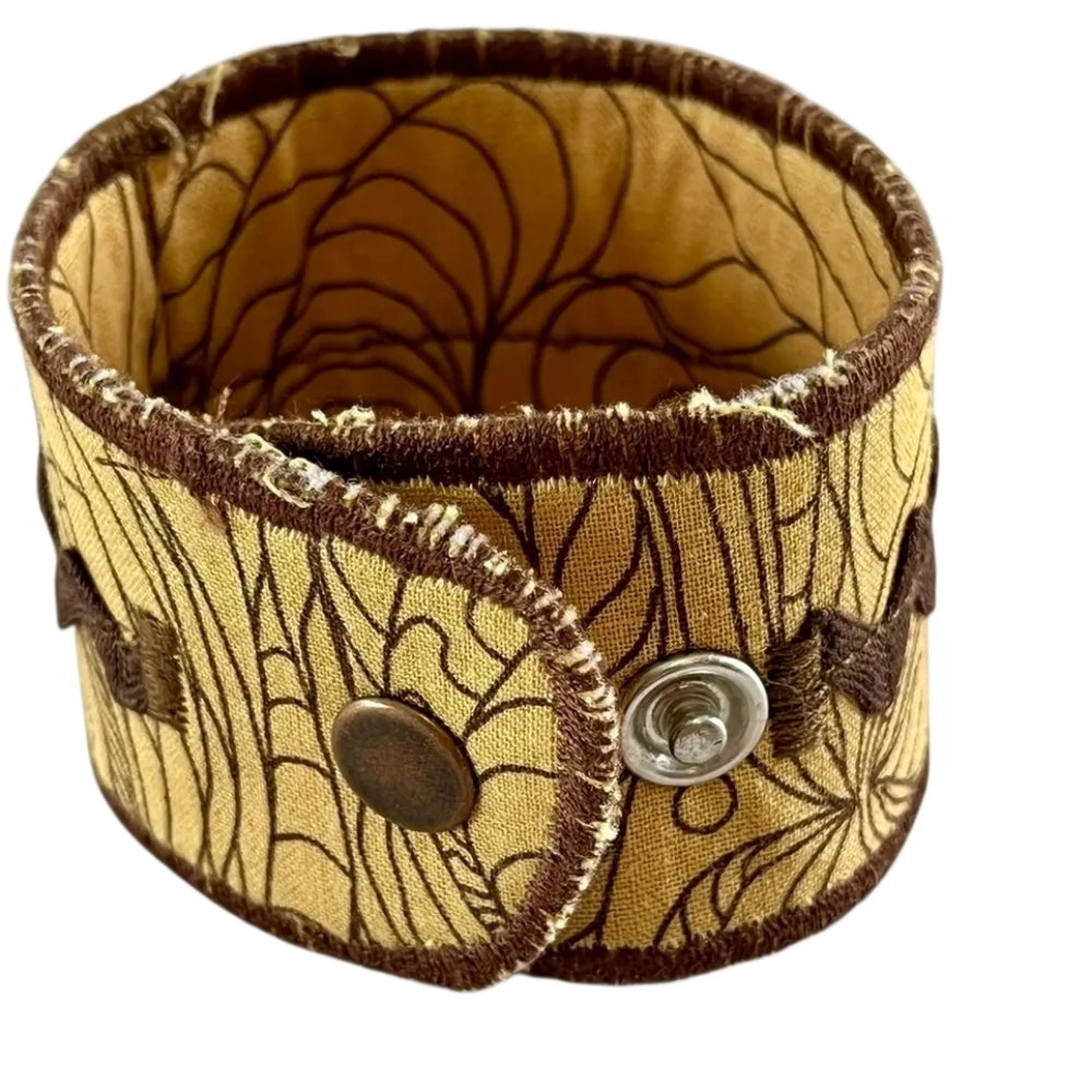 Upcycked Brown and Tan Fabric Cuff Bracelet