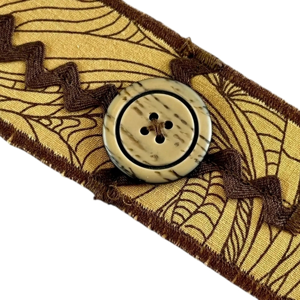 Upcycked Brown and Tan Fabric Cuff Bracelet