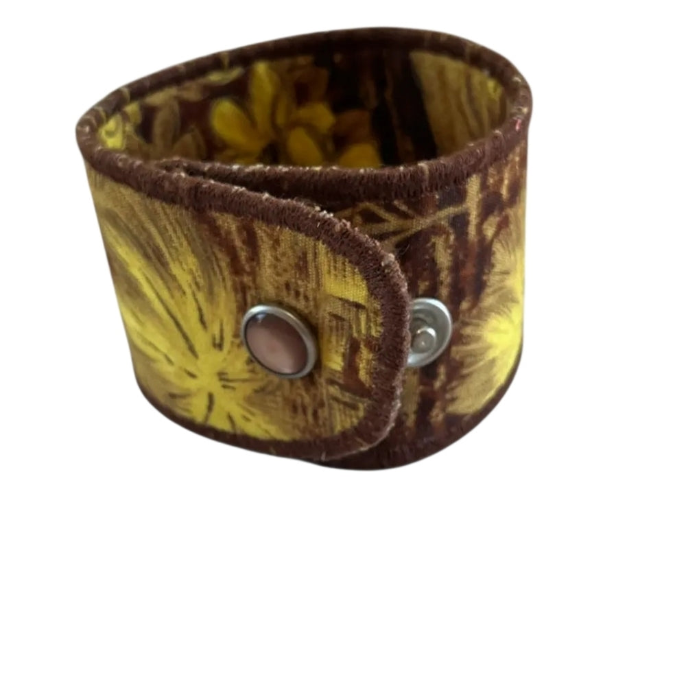 Upcycled Brown and Yellow Fabric Cuff Bracelet