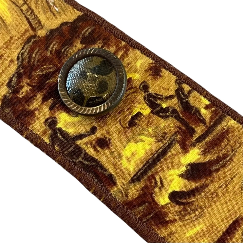 Upcycled Brown and Yellow Fabric Cuff Bracelet