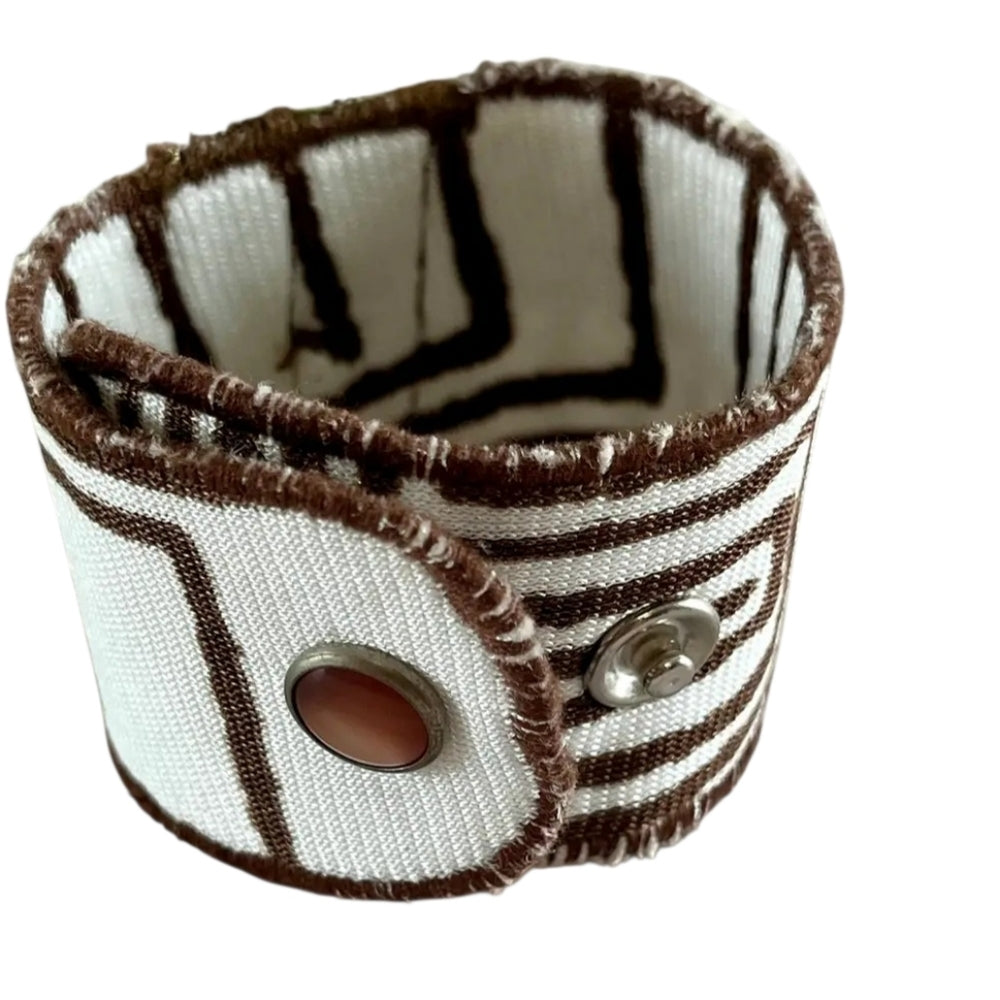 Upcycled Brown and White Patterned Bracelet