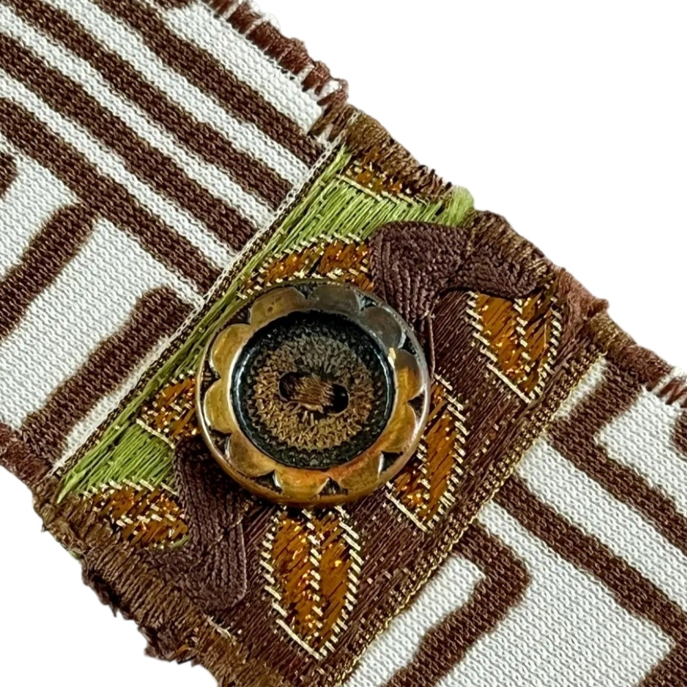 Upcycled Brown and White Patterned Bracelet