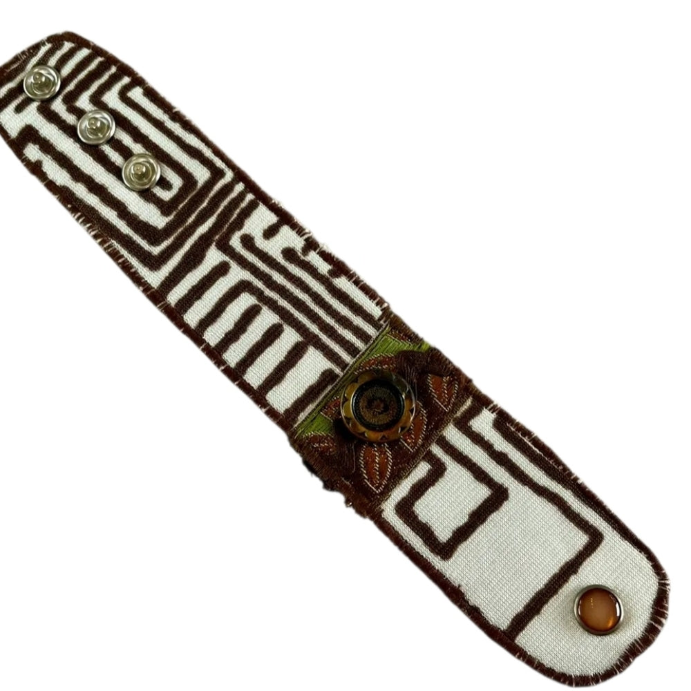 Upcycled Brown and White Patterned Bracelet