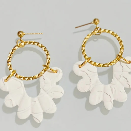 Gold and White Hoop Earrings