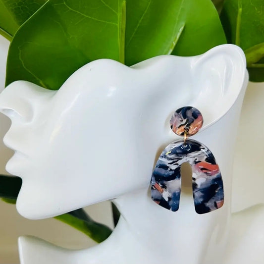 Abstract Navy and Pink Dangle Earrings