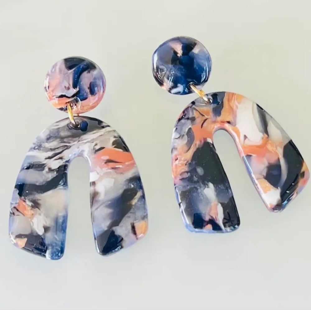 Abstract Navy and Pink Dangle Earrings
