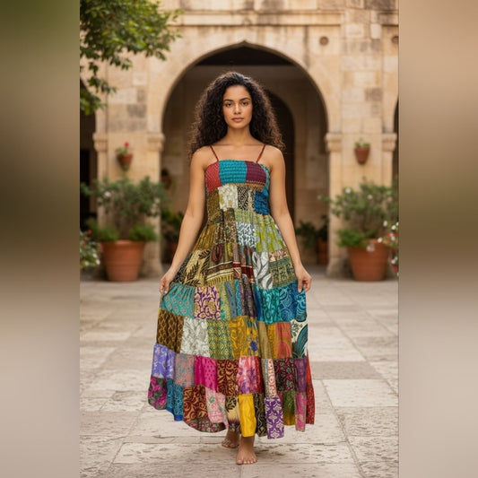 Multicolor Patchwork Maxi Dress