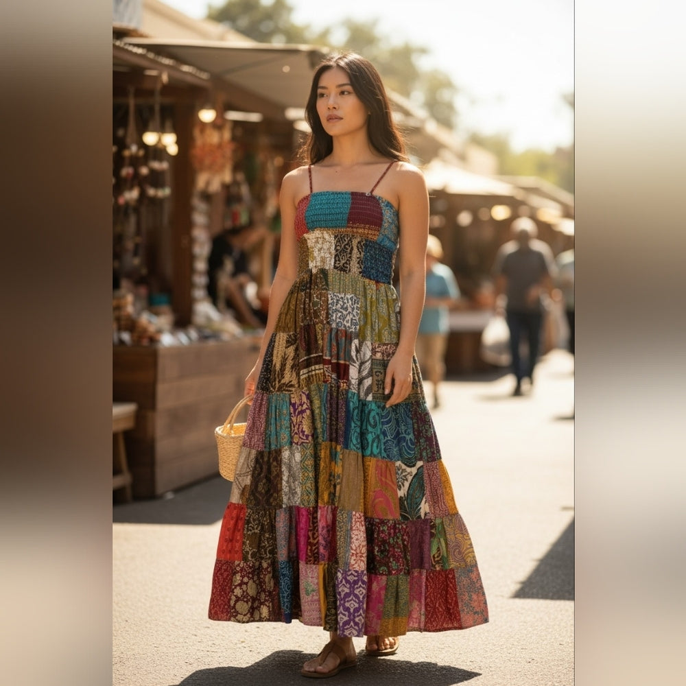 Multicolor Patchwork Maxi Dress