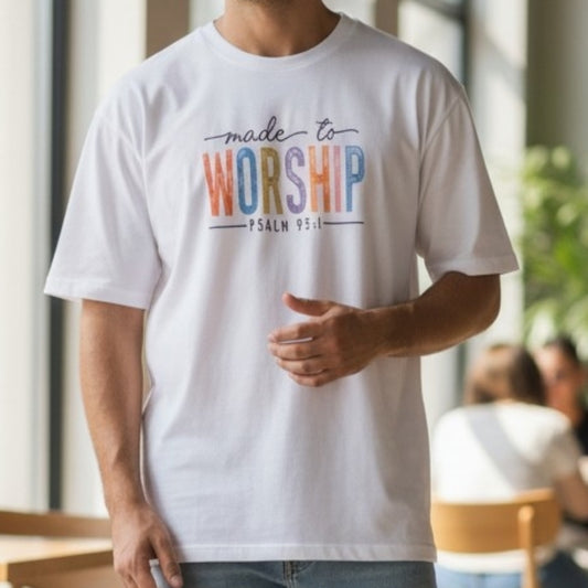White Graphic T-Shirt "Made To Worship"