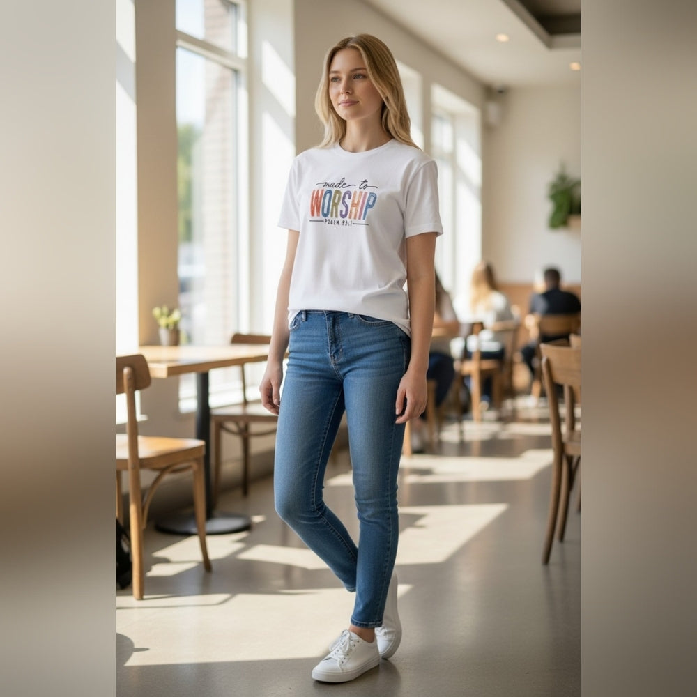 White Graphic T-Shirt "Made To Worship"