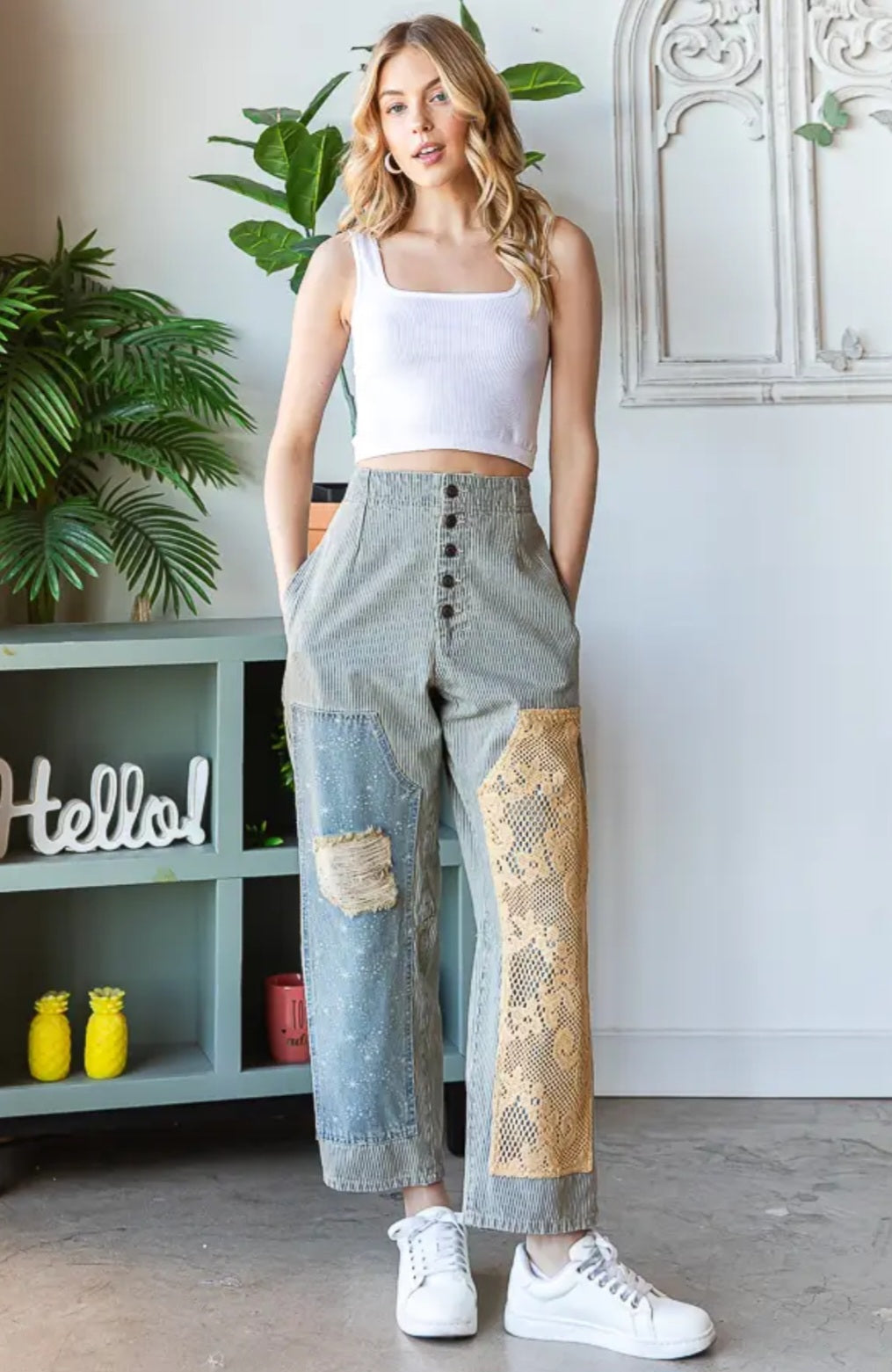Washed striped Baggy pants