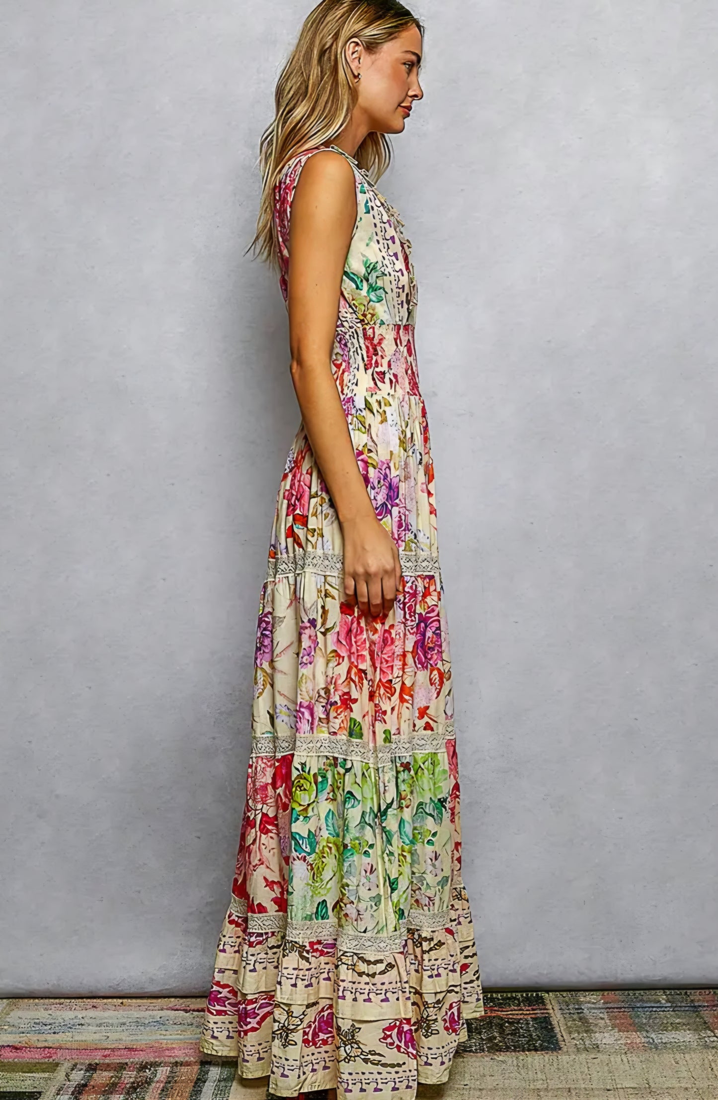 Feminine Smocked Waist Ruffle Floral Maxi Dress