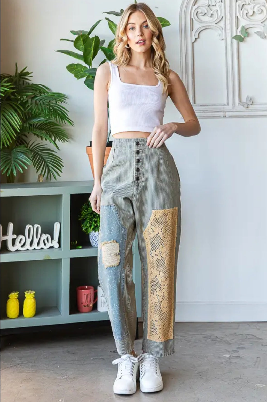 Washed striped Baggy pants