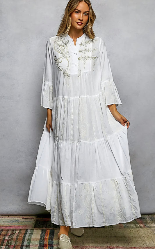 Embroidered tiered dress