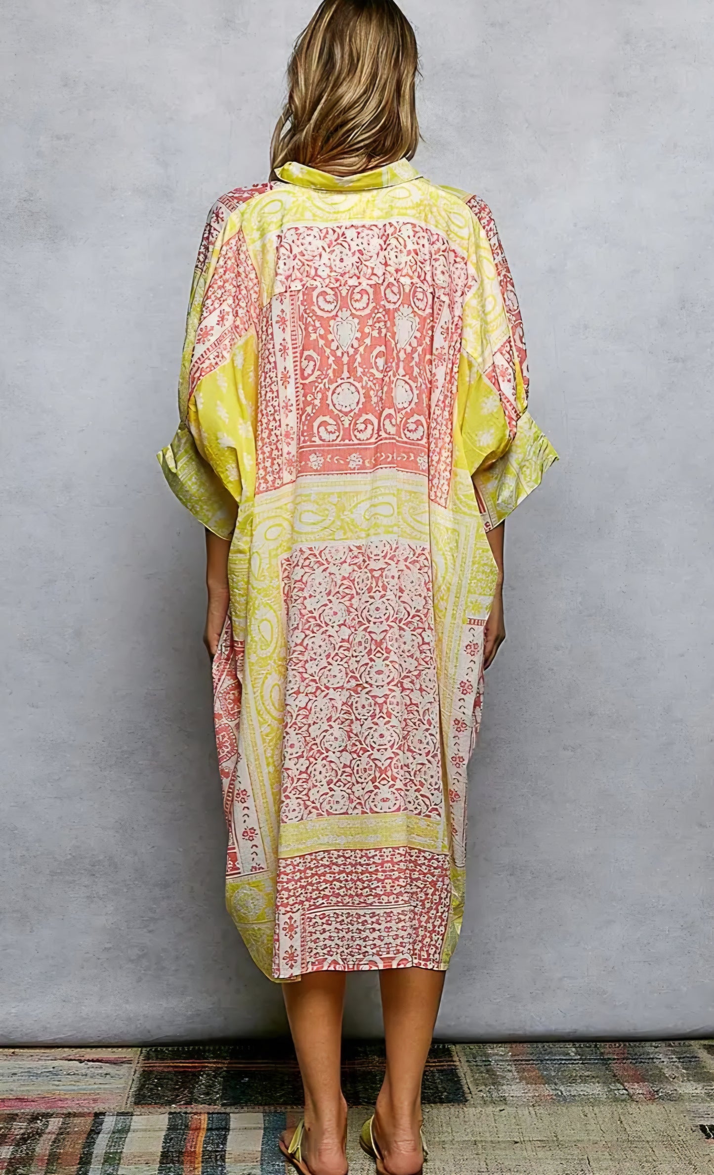 V-Neck Half Sleeve Floral Bold Printed Shirt Dress