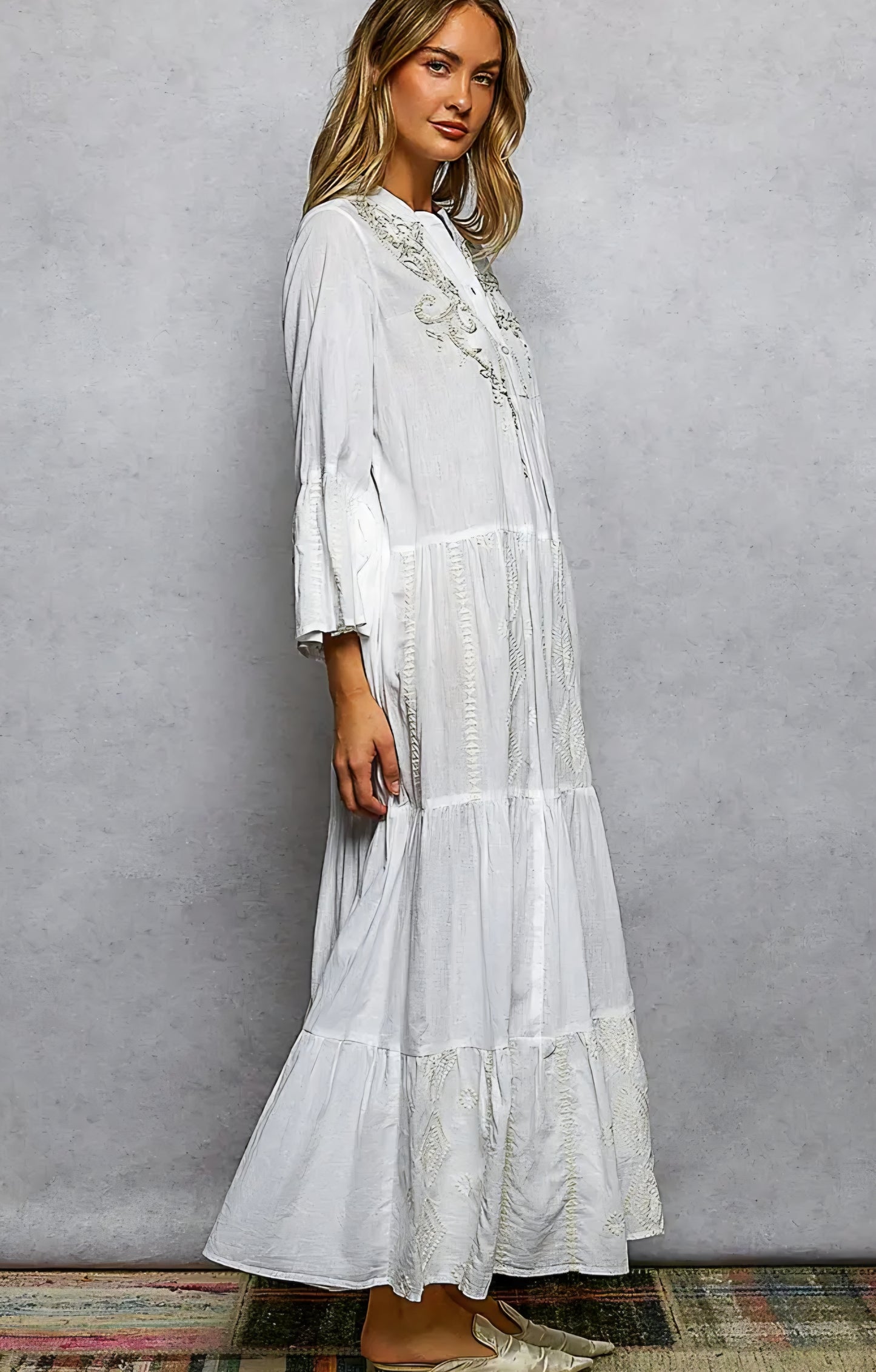 Embroidered tiered dress