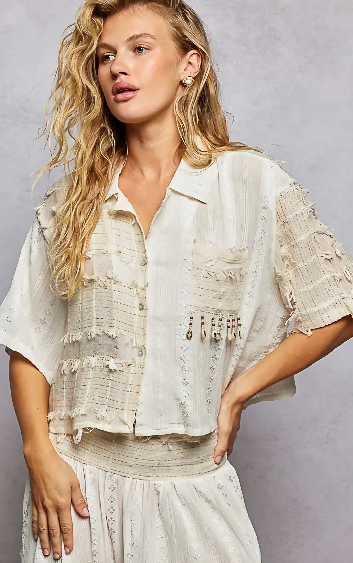 Boho woven shell top